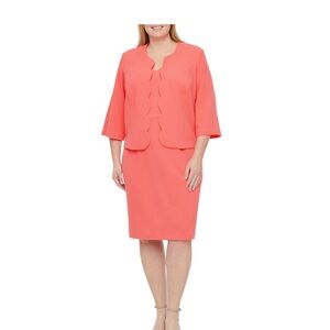NWT Studio 1 Women's Coral‎ Color 3/4 Sleeve Jacket Dress Plus Size 14W